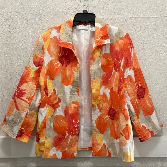 Alfred Dunner Jackets & Blazers - Alfred Dunner Orange & Yellow Floral 3/4 Sleeve Open Front Jacket Size 14